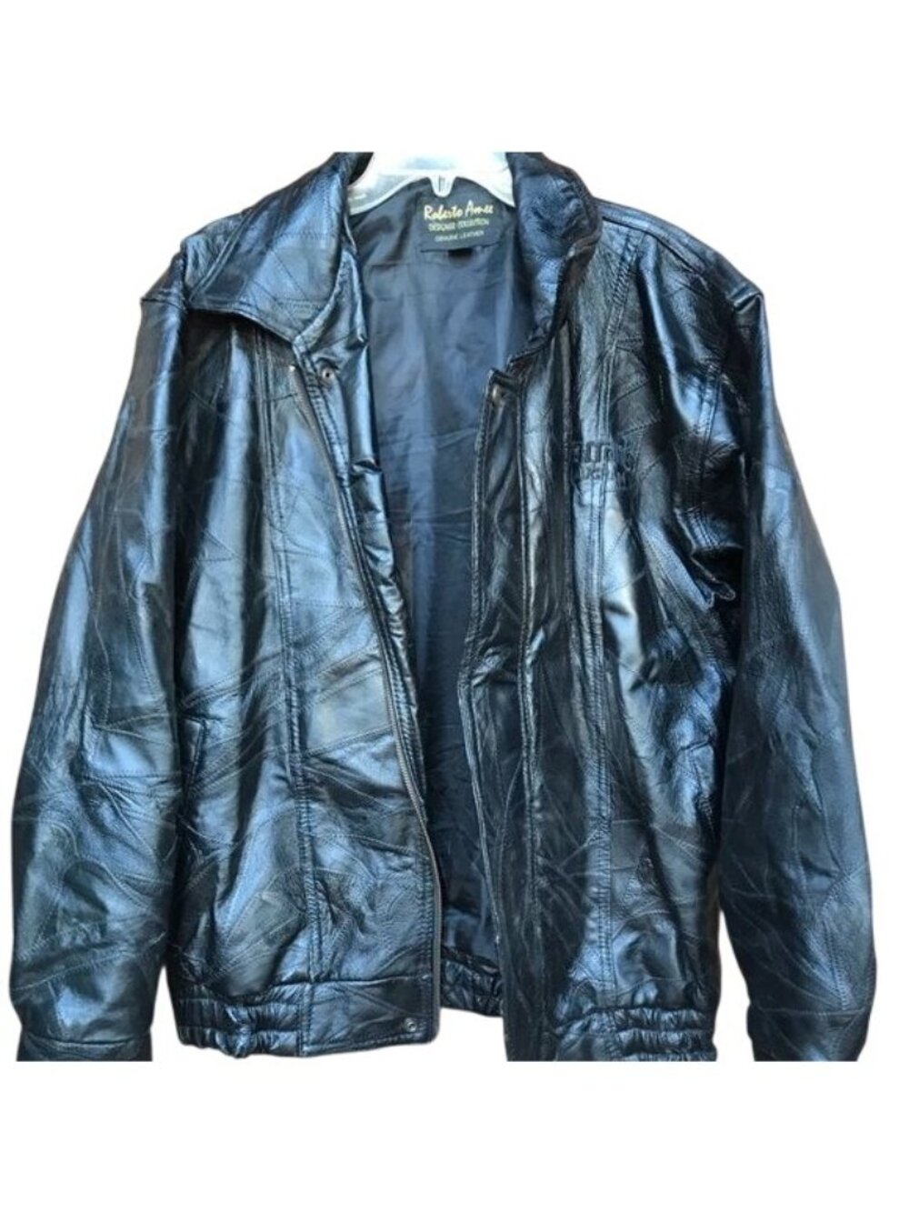 Vintage Roberto Amee Black Genuine Leather Patchwork Jacket L With Harrah,s Laug - Picture 2 of 8
